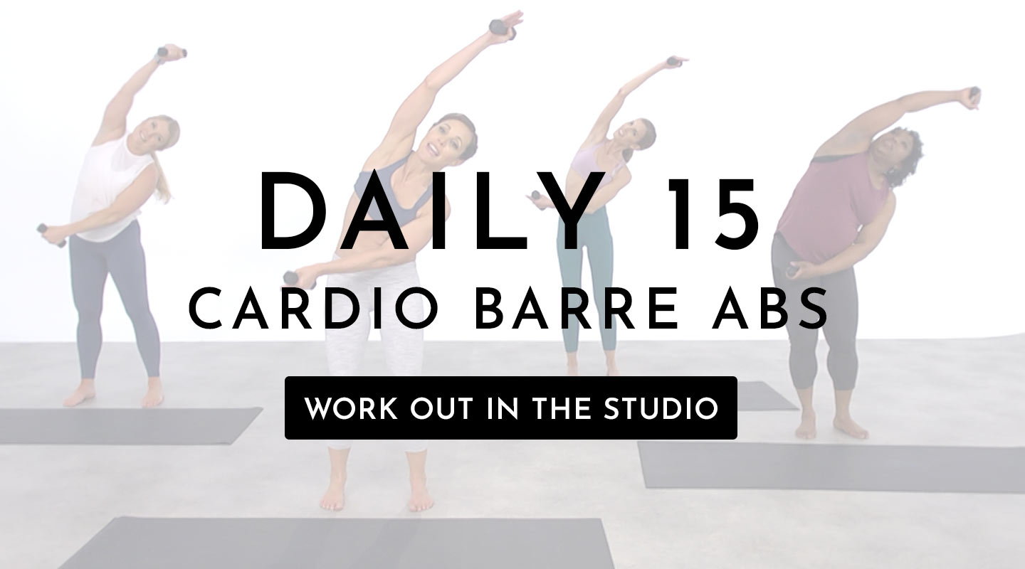 Do the cardio abs barre workout in the Moms Into Fitness Studio